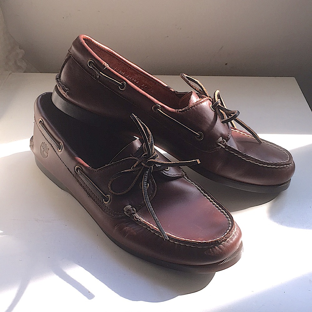 Timberland Sz 11.5M Mens Boat Shoes Brown Classic 2 Eye Laces Genuine Leather